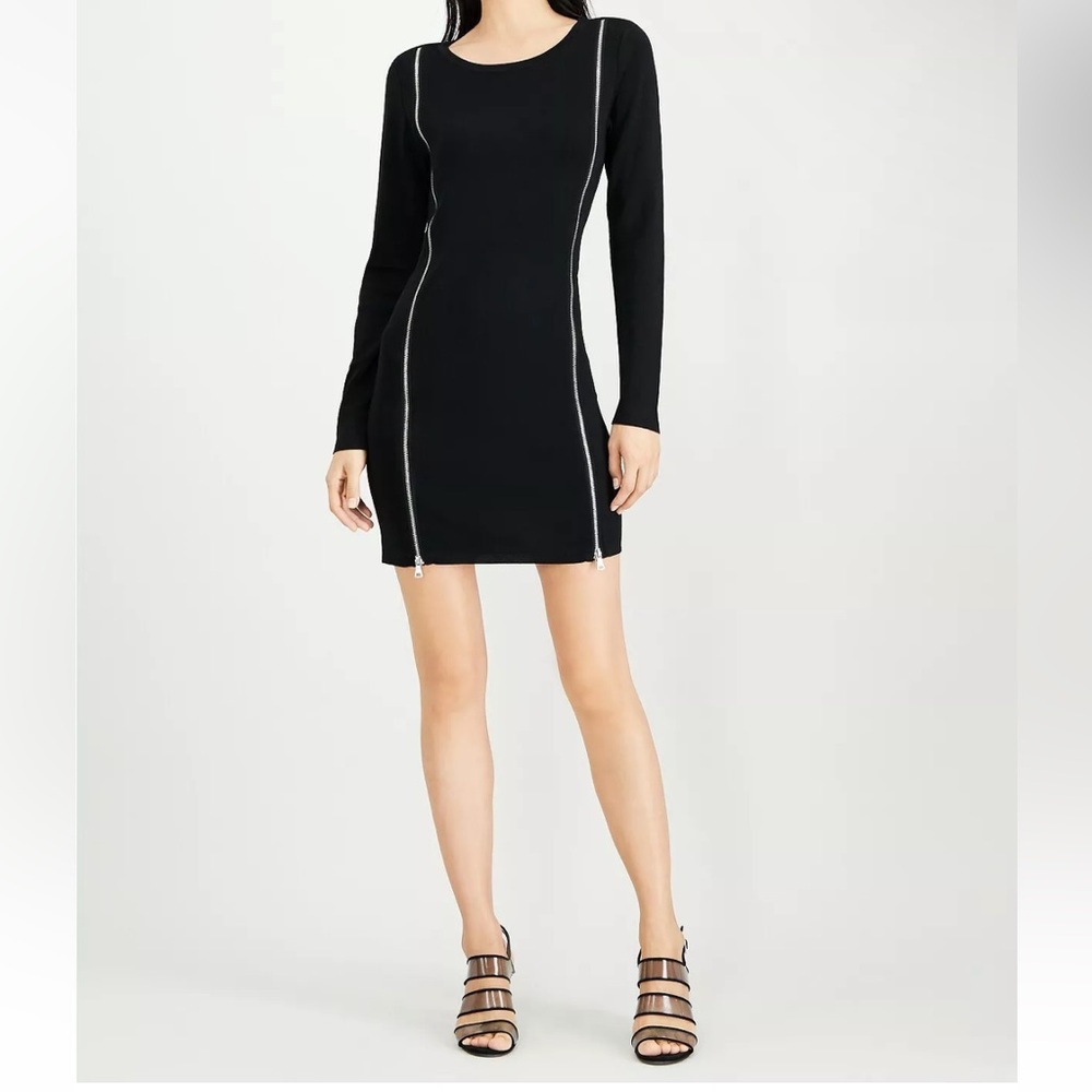 M Bar III Dress Sweater Black Double Zippers Long Sleeves BodyCon Stretch Ribbed